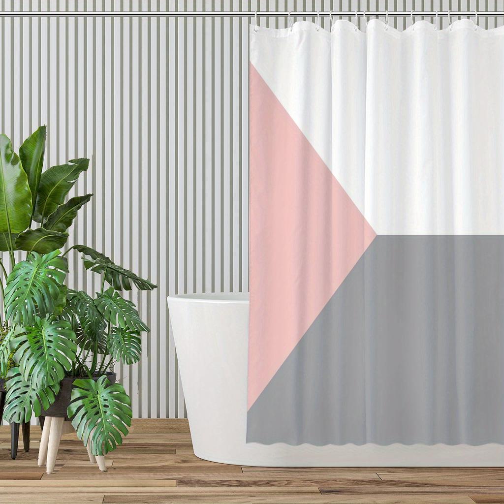 Pink and Grey Geometric Shower Curtain – Modern Minimalist Design, Color Block Art, Polyester, Includes Hooks