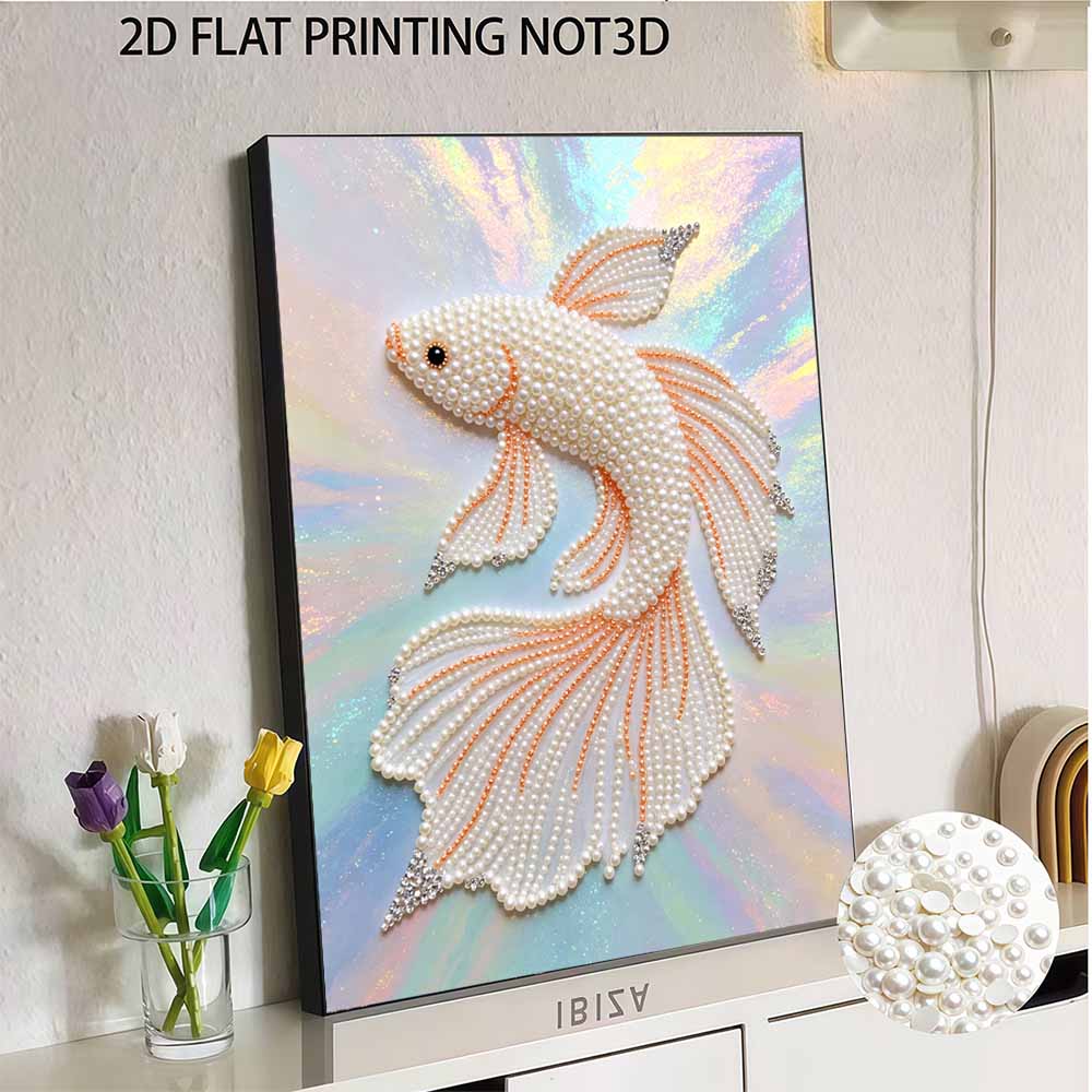 5D Round Pearl Painting Kit Elegant Fish Pattern DIY Handmade Rhinestone Art Home Interior Decor Gift