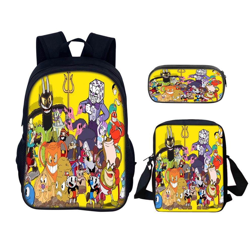 Cuphead Backpack Set For School And Travel With Nylon Construction And Multiple Compartments