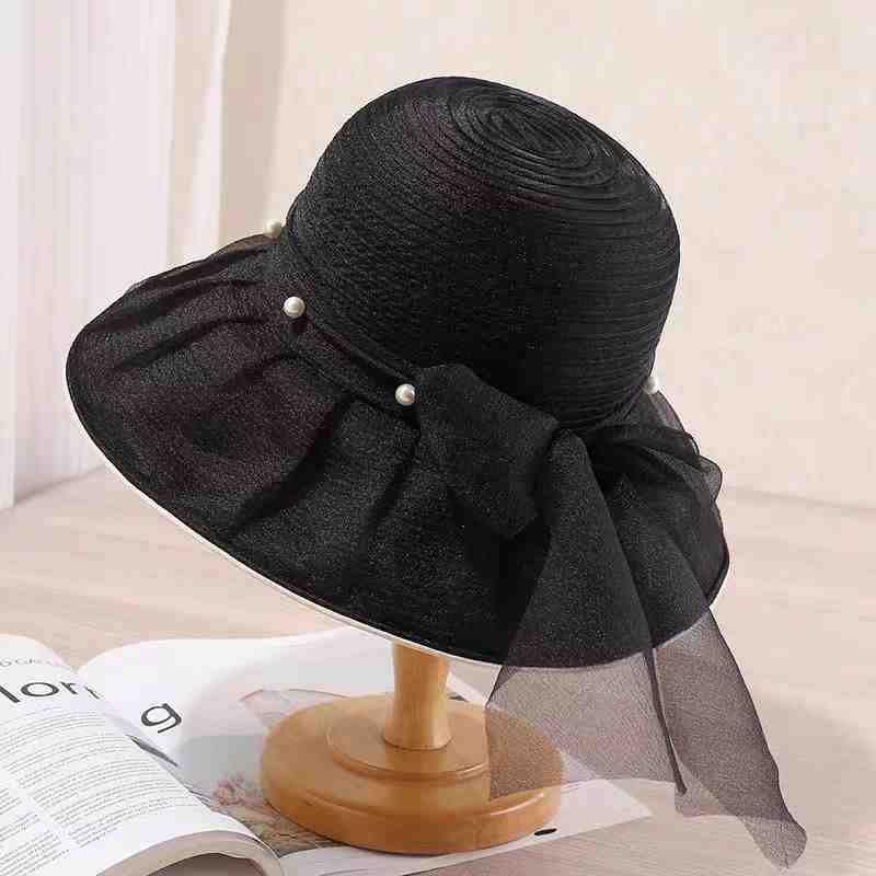 Hut Damen Sonnenschutz große Krempe Fischerhut Netz Schleife Sommer Sonnenschutz atmungsaktiver Sonnenhut