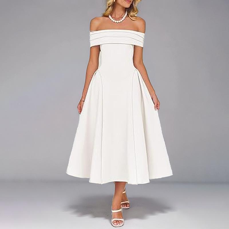 Elegant Women's Strapless One-Shoulder Spring Dress, European & American Style, 2026 Collection