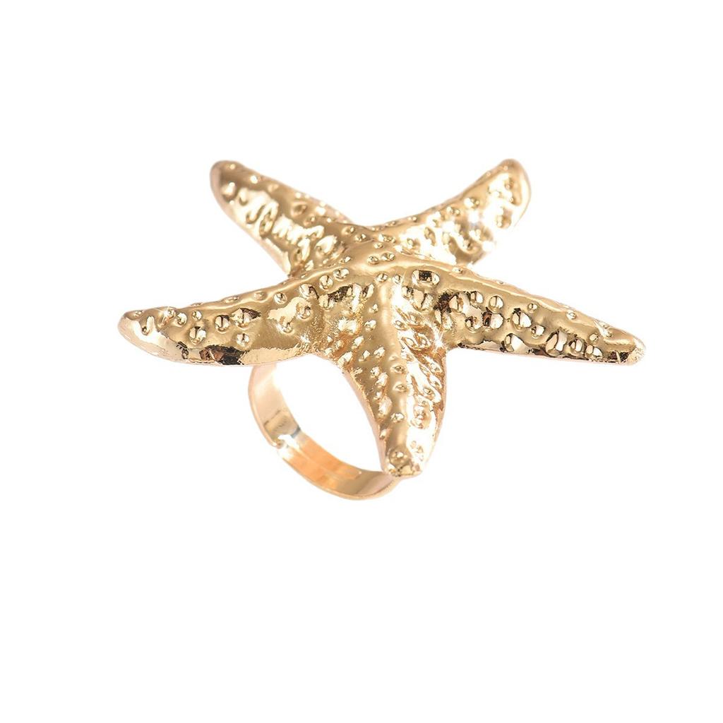 Gold-plated open ring European and American jewelry jewelry seaside conch starfish design exaggerated ring woman