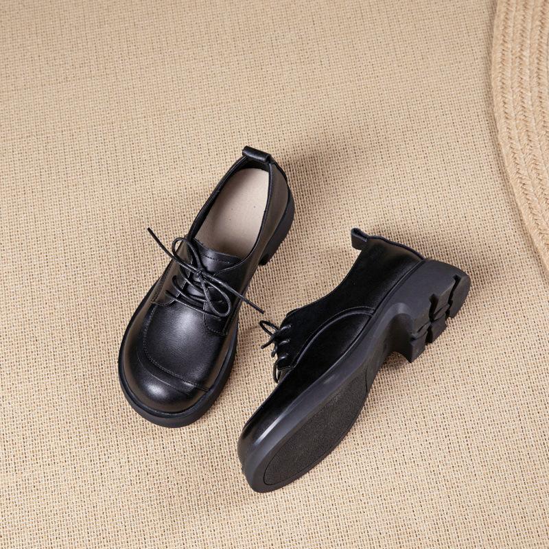 The First Layer of Cowhide Loafers for Women's Commuting Autumn New Soft-soled Leather British Style Brock Small Leather Shoes Single Shoes for Women