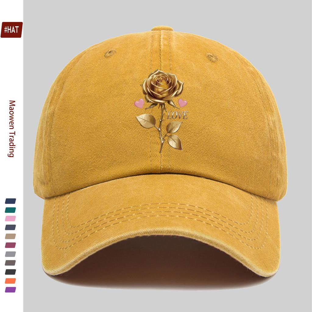 Pc Pcs for Mens  Womens Adjustable Snapback Trucker Hat  Golden Rose Print Baseball Cap Vintage Washed Lightweight Suitab