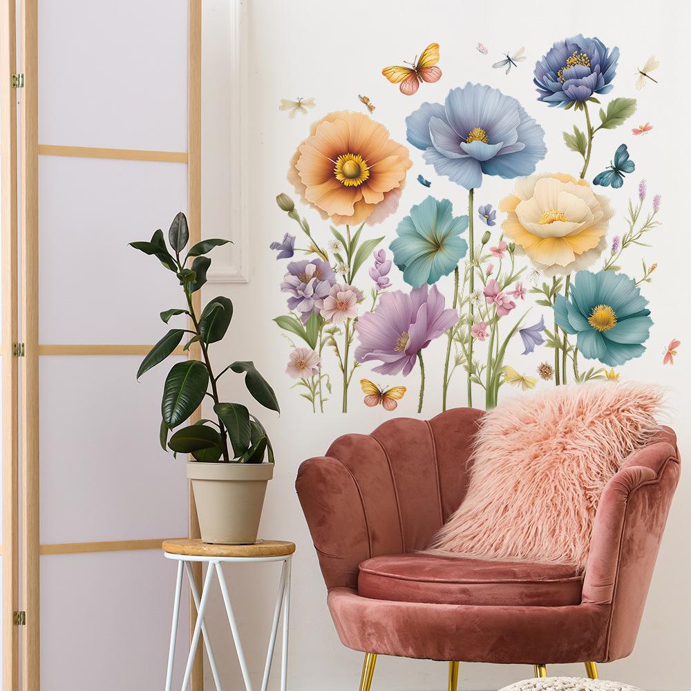 Färgglada Blommor Sovrum, Vardagsrum, Entréhall, TV-bakgrund, Dekorativa Väggklistermärken