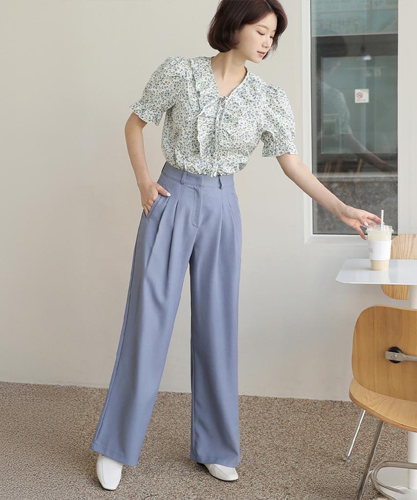 Ppaeppae Two-Pin Tuck Point Long Wide Slacks