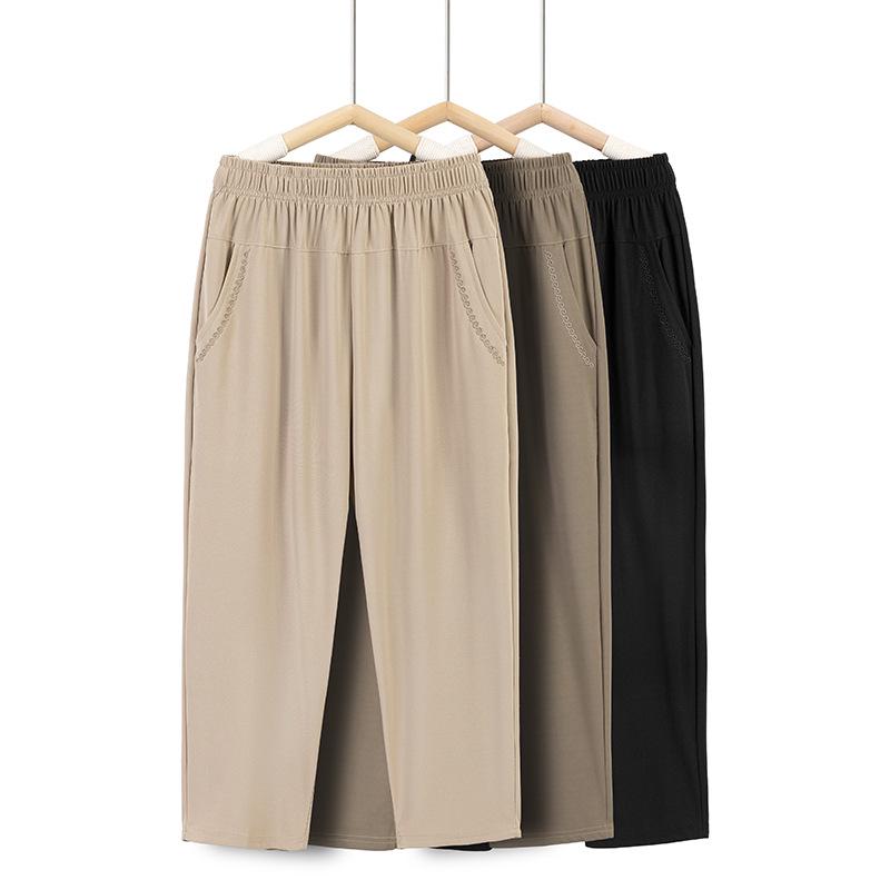 Women's Plus Size High Waist Elastic Pants for Middle-aged and Elderly - Summer Thin, Loose, Seven/Nine-point Grandma Style