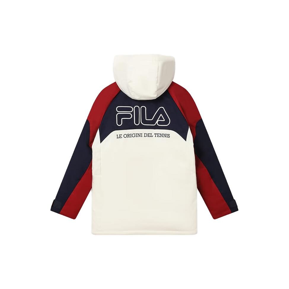 Fila Letter Splicing Zipper Hooded Down Jacket Men Outerwear Fresh-Milk-White F11M349901F-IV