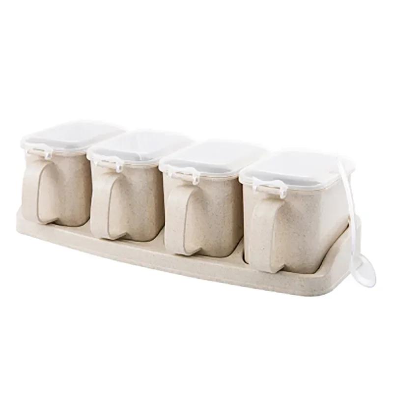 Wheat Straw Seasoning Nice Box Pepper Spice Shaker Salt Seasoning Transparent PP Kitchen Cruet Condiment Bottle Jars Storage Box for Home