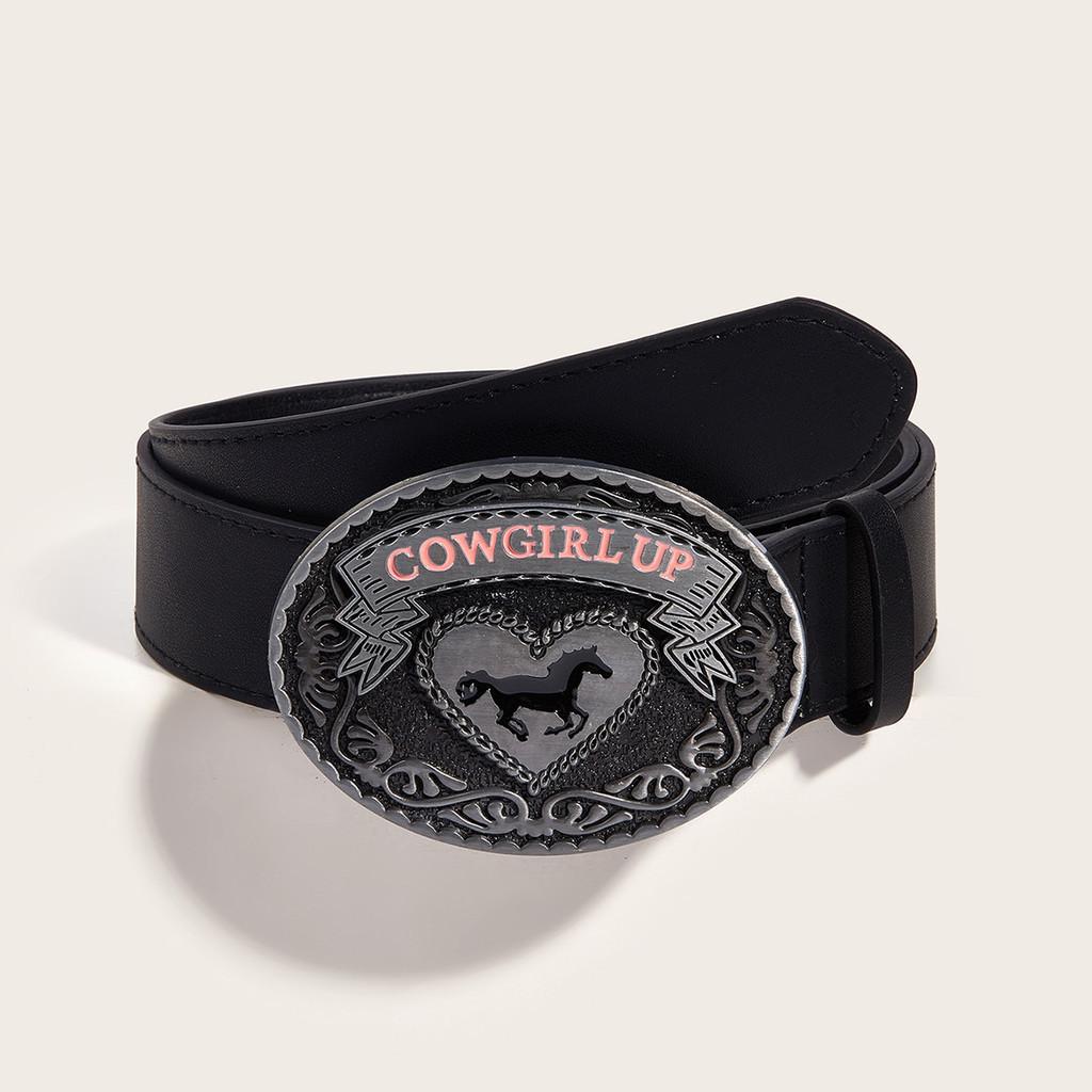 New Trendy Black Pu Leather Belt Punk Style Letter Buckle Casual Pants Belt