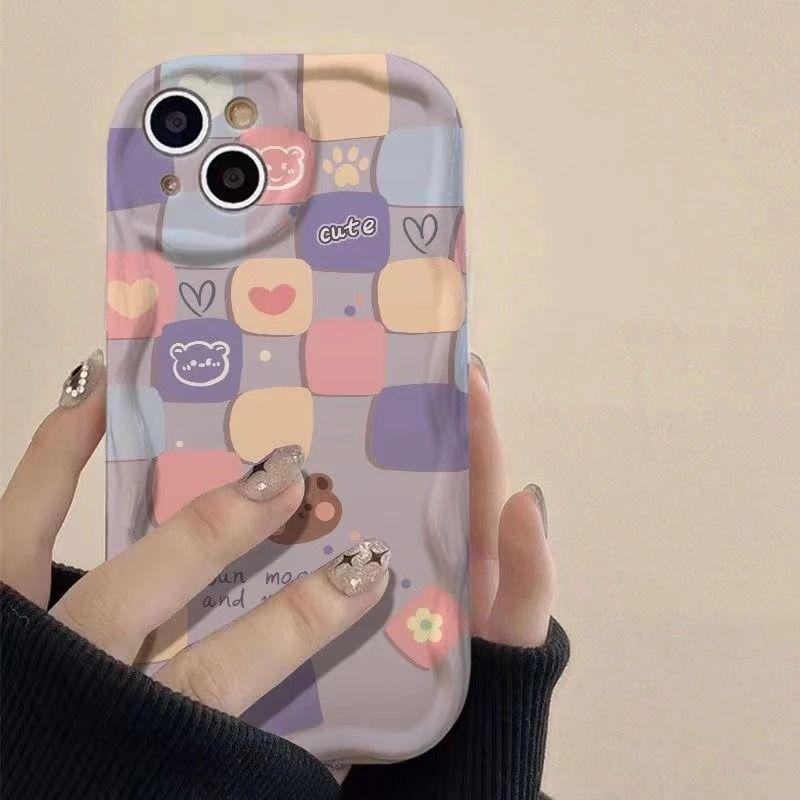 Checkered Bear Phone Case: Compatible with iPhone 13/X, 14, 15, 16PRO, and 17AIR - Creative and Cute Soft Shell