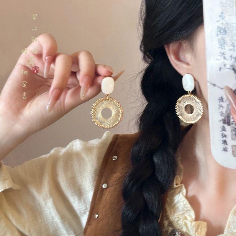 

Zhong Chuxi Same Style White Woven Earrings for Women Bohemia Ethnic Style Graceful Earrings Seaside Vacation Style Earrings Disc braided pendant earrings-Silver Needle