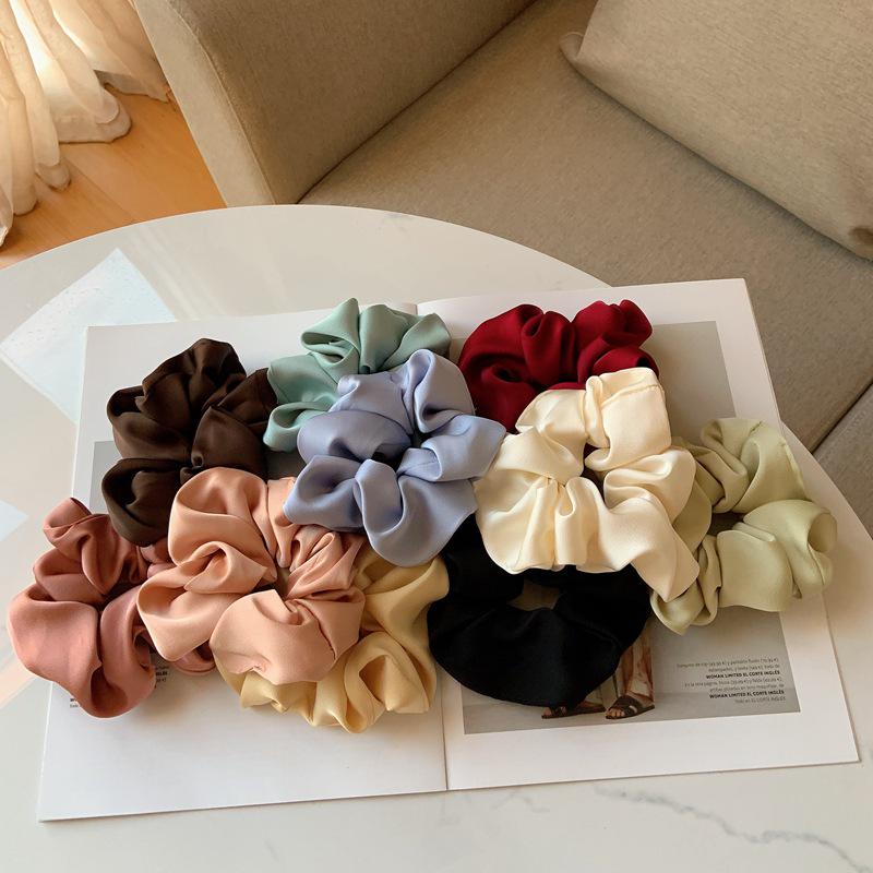 Korean Dongdaemun Women's French Silk Hair Scrunchie - Elegant Satin Hair Tie Accessories