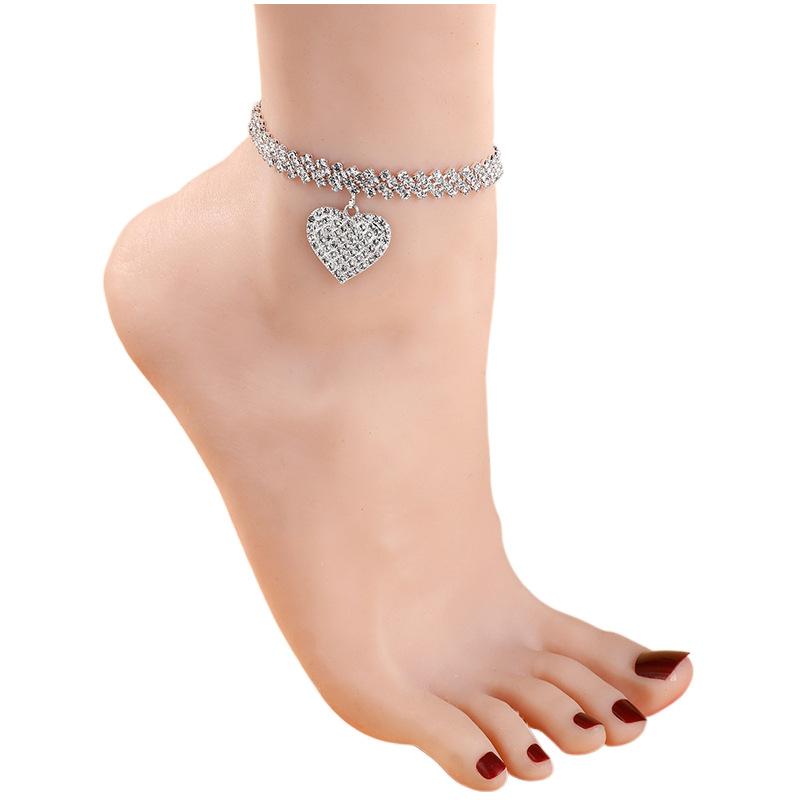 Double love anklet fringe full diamond multi-layer anklet rhinestone beach anklet Anklet female