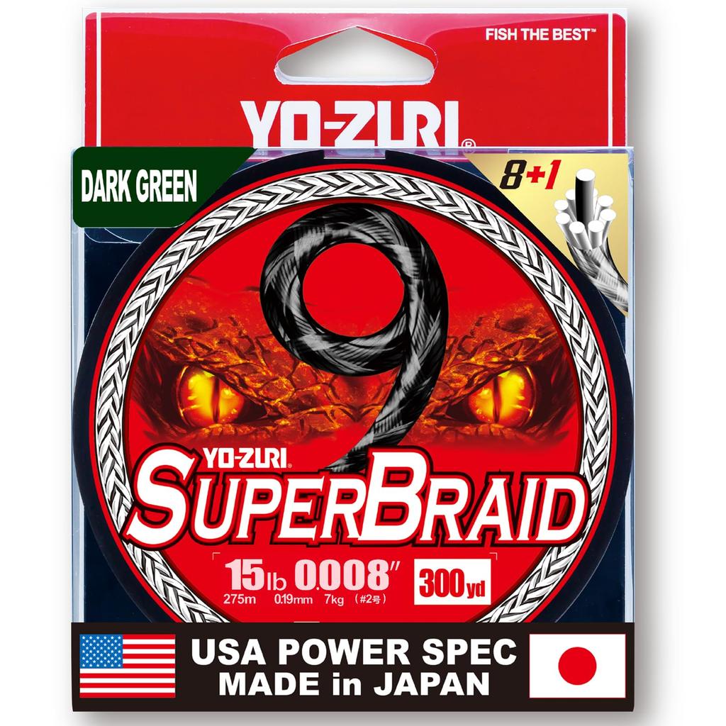 PE Line Super Braid 9 300YDS 15Lbs Dark Green YO-ZURI Color