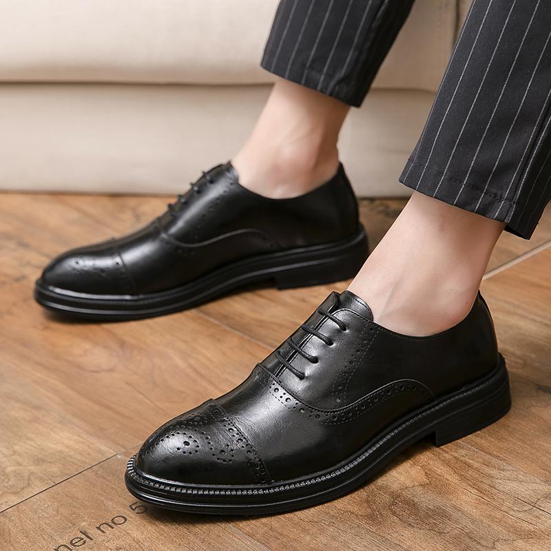 2025 Spring and Autumn New Men's Shoes Brock Large Size Trendy Business Casual Men's Leather Shoes Size 38-45 Wedding Shoes