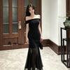 Spring and Summer Royal Sister Wind Spice Girl Sexy One-Word Shoulder Slim Fit Hips Fish Tail Dress High-end Exquisite Long Dress