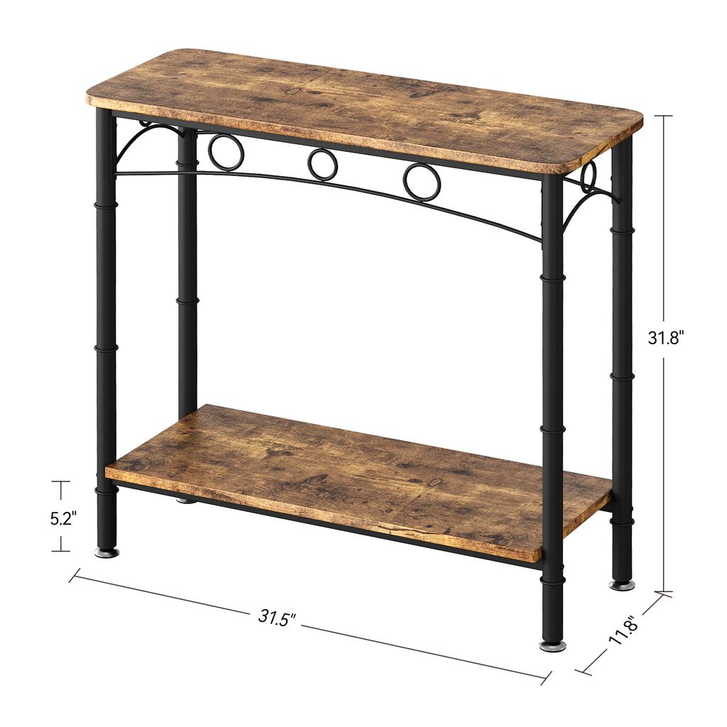 2 Tier Small Console Table Retro Sofa Table with Storage Behind Couch Table for for Living Room Entryway Hallway Foyer