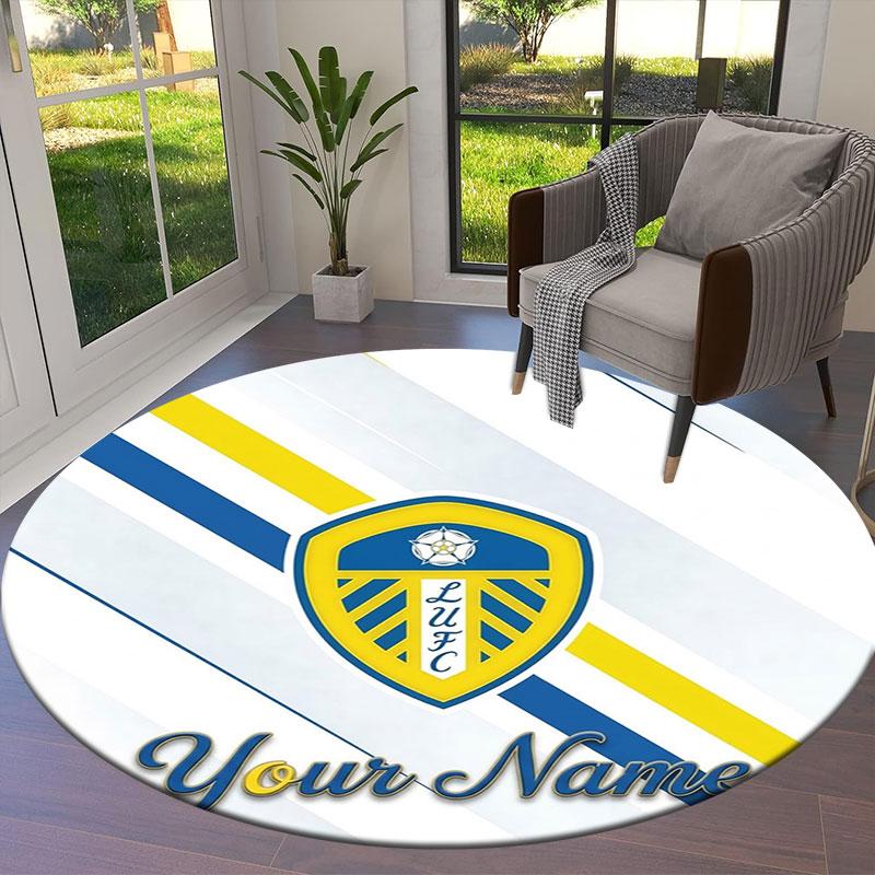 Leeds United Custom Name Round Area Rug,Carpet Rug for Living Room Bedroom Sofa Playroom Decor,Non-slip Floor Mat