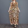 Women's Leopard Print Boho Caftan Dress - Batwing Sleeve V-Neck Rayon Maxi, Flowy Loose Fit Beach