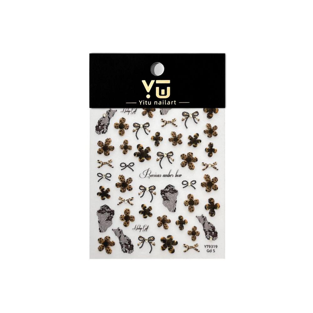 Leopard Print 5D Embossed Nail Stickers Hollow Black Lace Y2K DIY Nail Art For Women