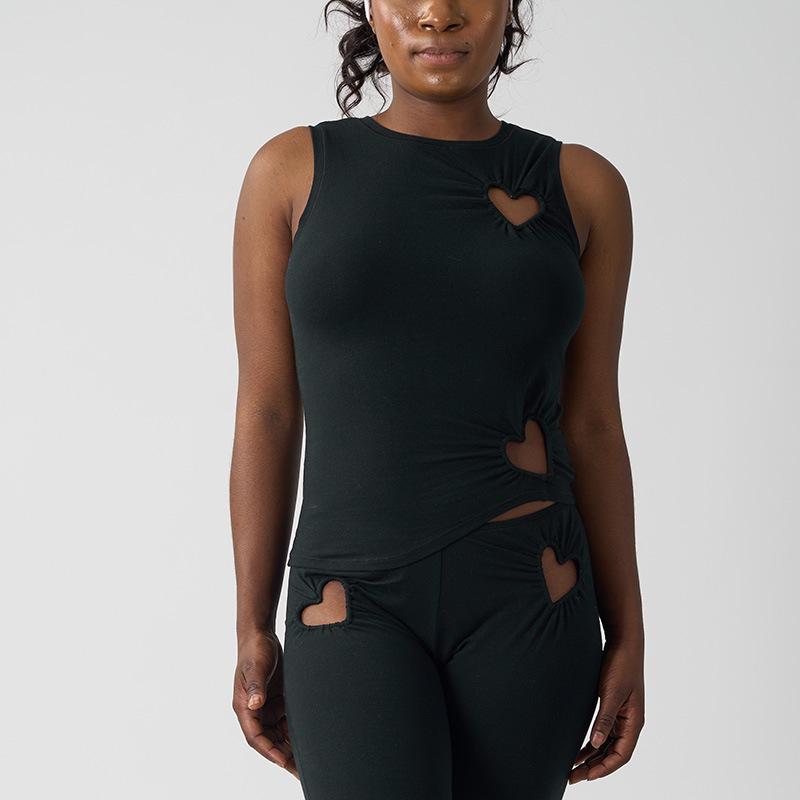 

Heart Cutout Cotton Rib Tank - European & American Style Women s Slim Fit T-Shirt with Beautiful Back Design Small