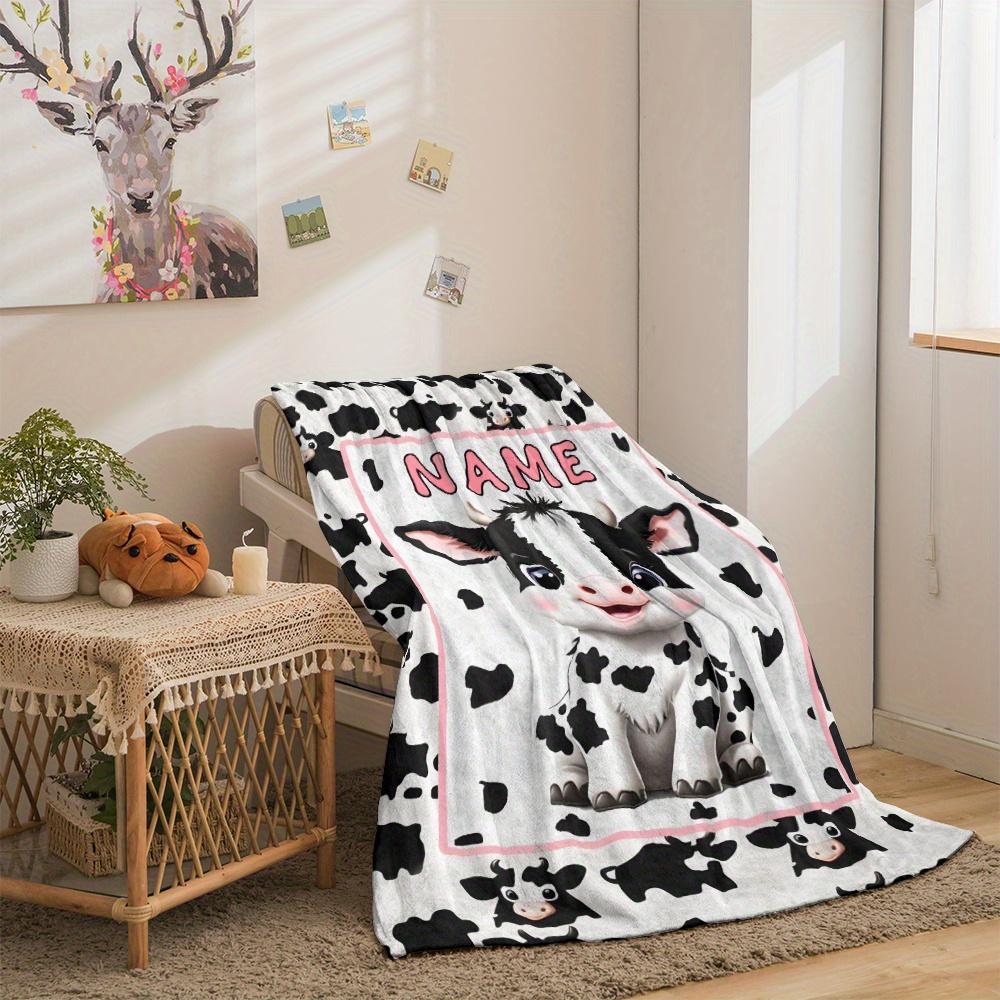 Coperta Personalizzata Mucca Nome Personalizzato Stampa Mucche Carine Pile Plaid Stagione Singola Morbida Calda Biancheria da Letto per Bambini Arredamento Fattoria Regalo