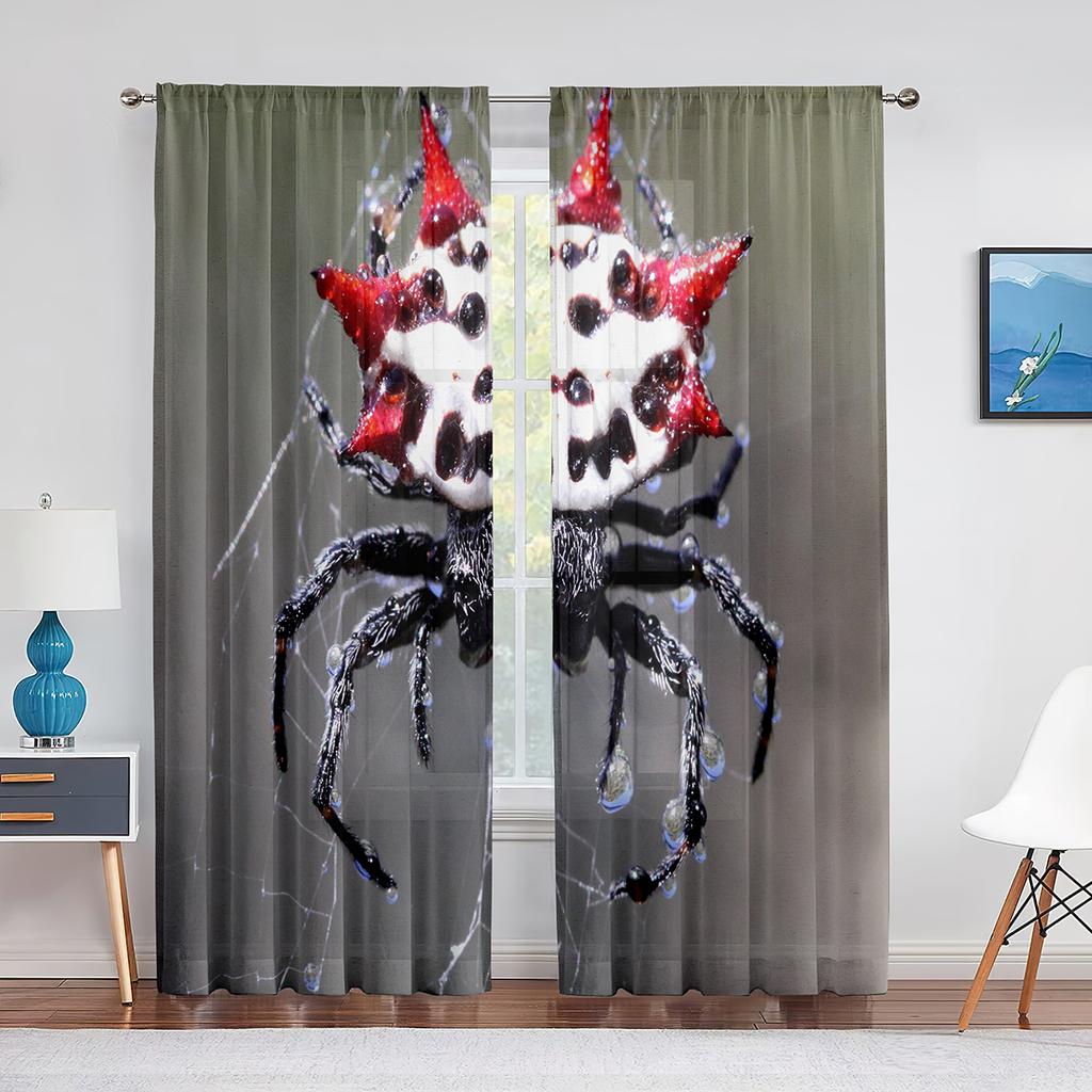 Black Spider Dry Tree Sheer Voile Curtains Window Treatment for Kitchen Living Room Bedroom Spider Web Chiffon Tulle Curtains