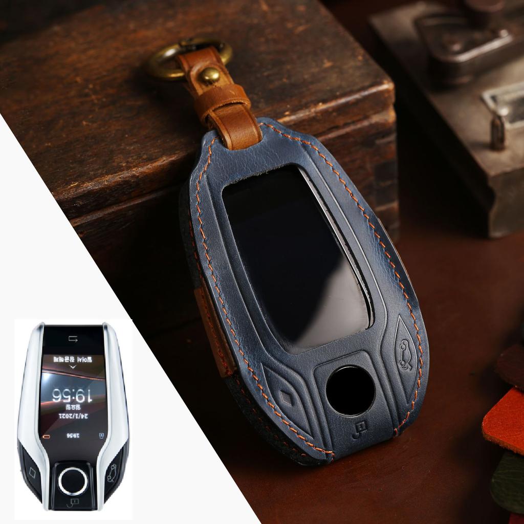 HALLMO Handmade Luxury Leather Car Key Case For BMW LCD Key