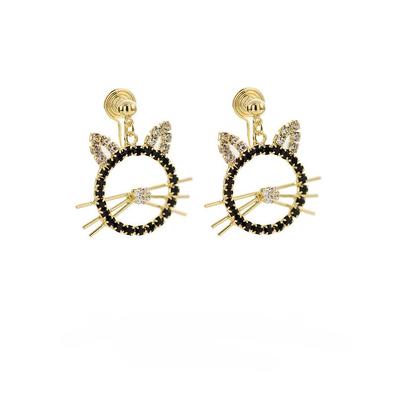 

Круглые серьги со стразами в виде котенка, милые роскошные серьги, спиралька от комаров, зажим для ушей, без пирсинга