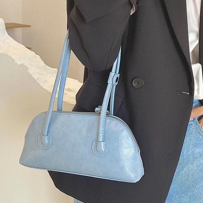 Candy-colored Retro Oil Waxed Baguette Bag with Long Handle Shoulder Under Arm Bag