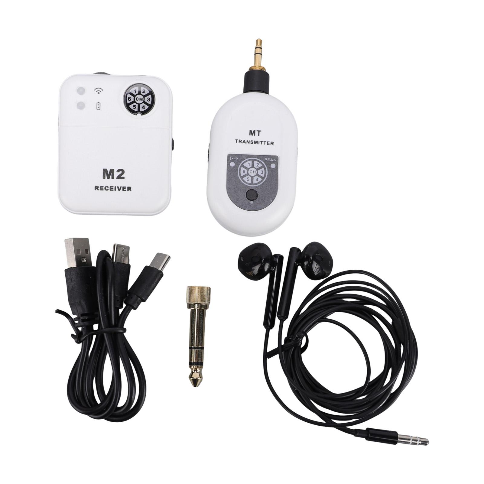 

2.4G Wireless In-Ear Monitor System Ultra Low Latency 10.8ms Real Time Monitoring 6 Independent Channels Transmitter Receiver білий