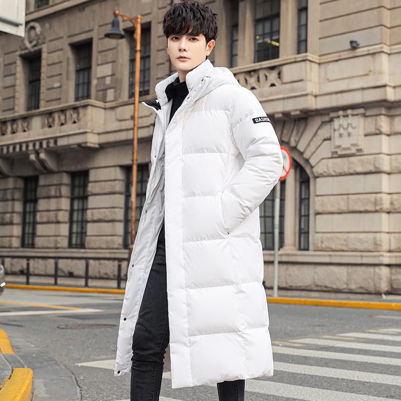 Korean Style Unisex Hooded Over-the-Knee Down Jacket - Thick, Trendy, 90% White Duck Down