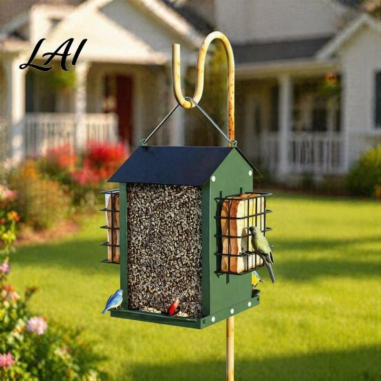 Large Capacity Bird Feeder Metal Suet Feeder Hanging with Cage Easy to Clean House Shaped Wild for Outdoors Garden Yard Decor Outside