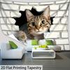 2D Cute Tabby Cat Tapestry White Brick Wall 2D Illusion Wall Hanging