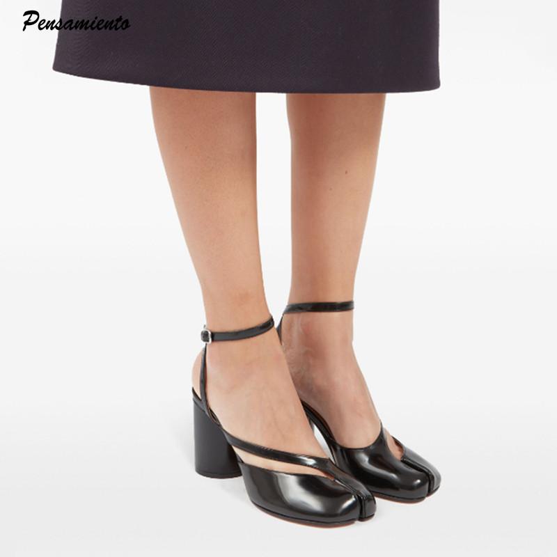 2025 New Patent Leather Cross Strap Tabi Women Sandals Summer Slingbacks Split toe Thick High heels Chunky Shoes Sandals