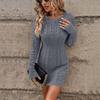 Women's Fashion Round Neck Solid Color Long-sleeved Knitted Sweater Slim Fitted Hip Dress