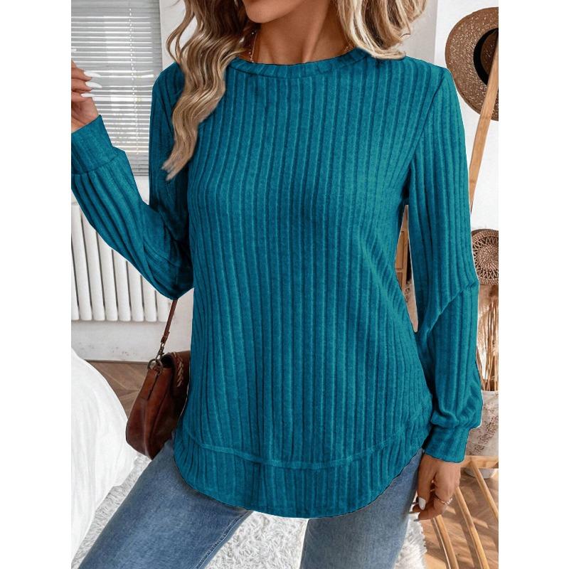 JPNTKY Women's Fashion Casual Solid Color Print Long Sleeve O-Neck Blouses & Shirts