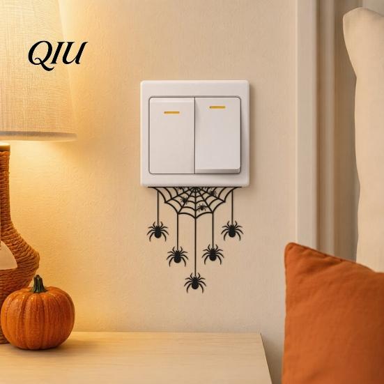 Upside Down Spider Switch Decal Halloween Web Light Sticker, Decal, Removable Creepy Wall Ornament Decals, PVC Waterproof Art for Home Bedroom