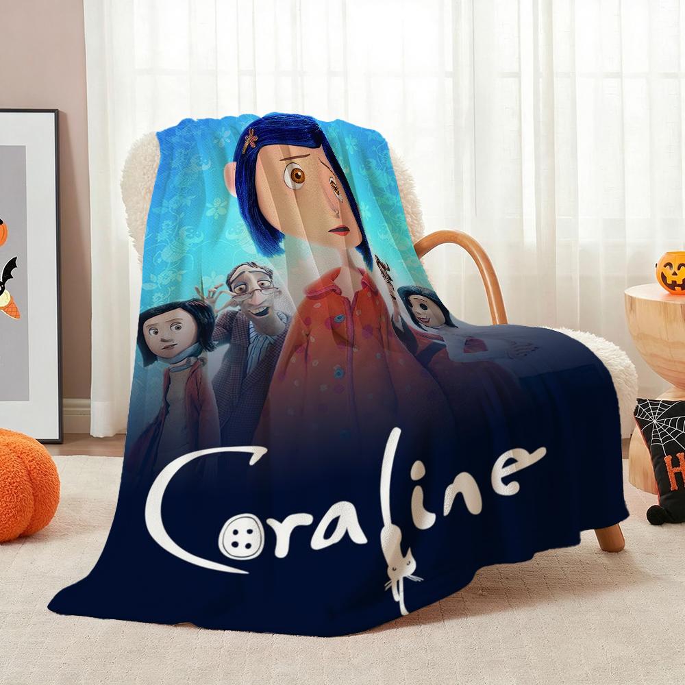 Mysterious Stop Motion Fantasy World Coraline Flannel Printed Blanket Thick Soft Fleece Blanket For Camping Travel Home Decor Holiday Gift