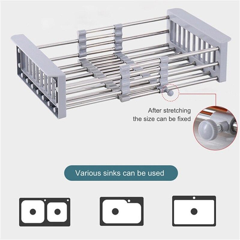 Adjustable Drain Rack Stainless Fruit Vegetable Drainer Basket Household Kitchen Sink Tableware Plate Dish Drainer Rack Storager