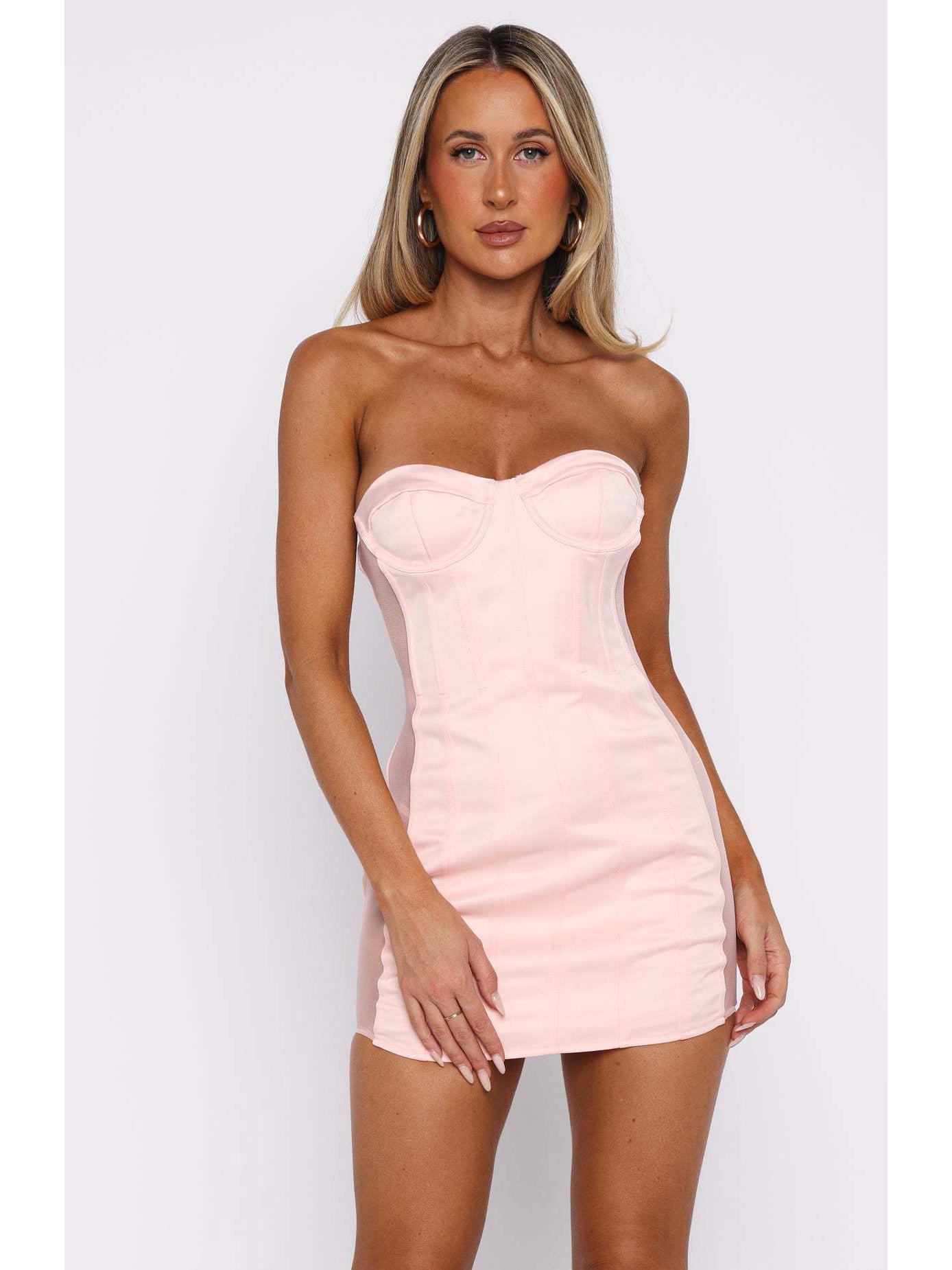 

Однотонное облегающее платье-бандо с открытыми плечами в европейском стиле для женщин - Уличная мода 2026 S