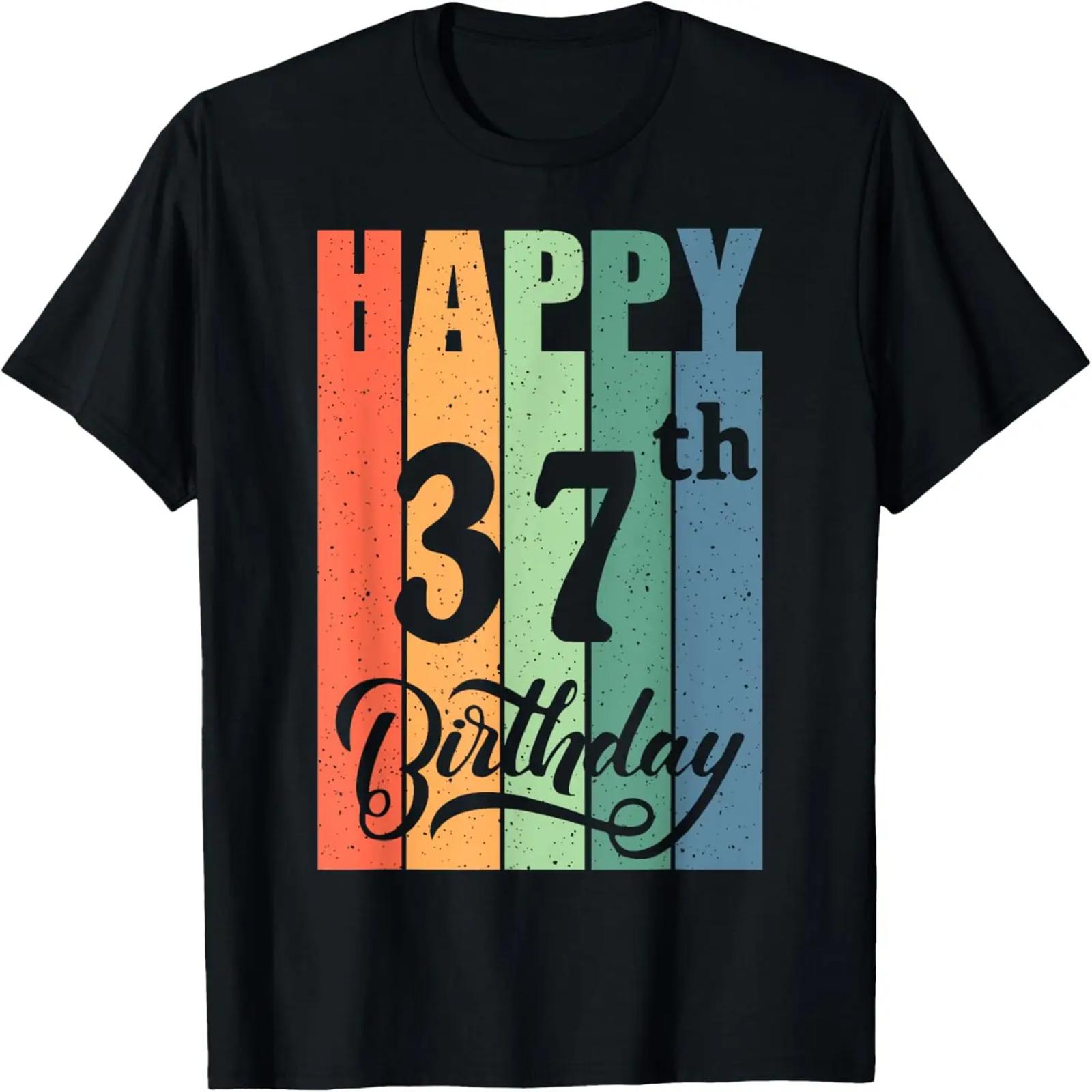 Retro Birthday Gift for 37 Years Old Happy 37th Birthday T-Shirt S