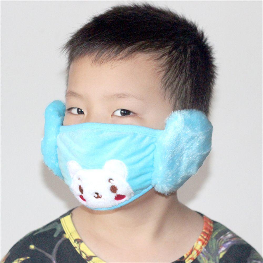 Niedliche Bestickte Atmungsaktive Kinder Gesichtsmaske Mundmaske Warme Ohrenschützer Plüsch Cartoon