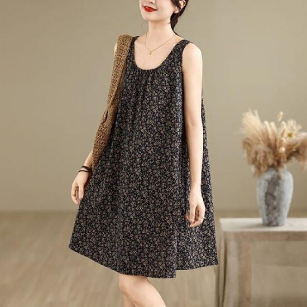 Navava Women Vintage Flower Pattern Sleeveless Dress No904