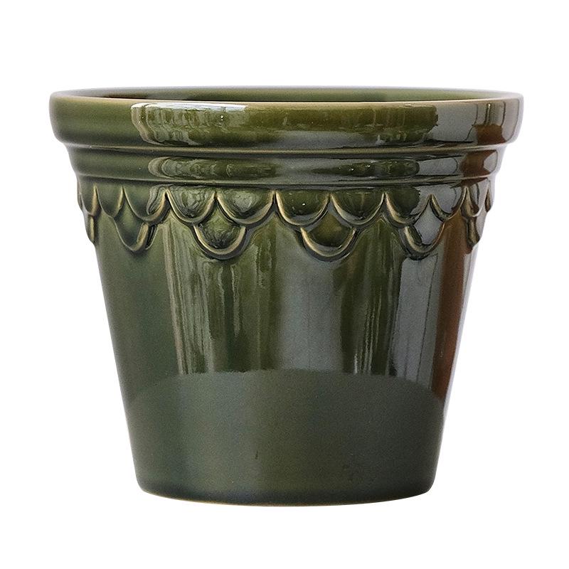 Embossed Roman-Style Glazed Flower Pot for Indoor/Outdoor Plants
