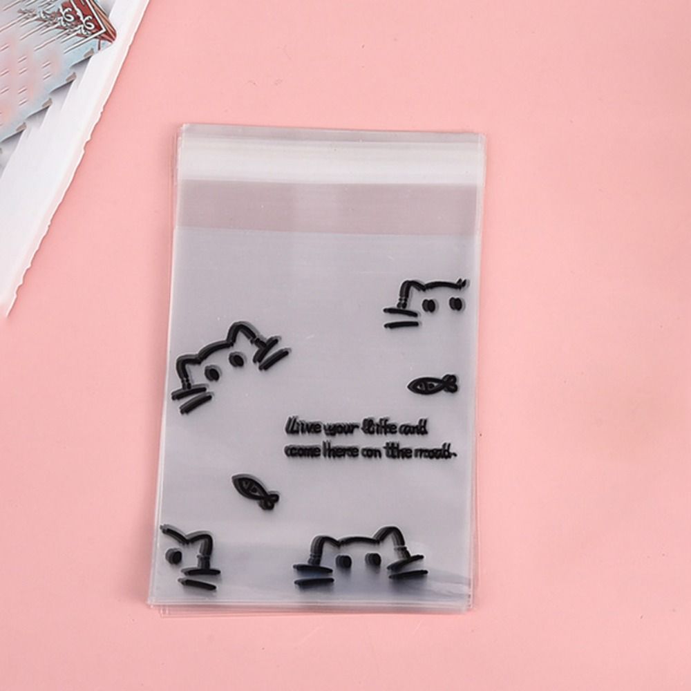 50 STÜCKE Albumkarten-Aufbewahrungstasche Schmuckversiegelungsbeutel Cartoon-Katzen-Druck Keks-Snack-Verpackung