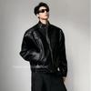American silhouette leather jacket men's design sense metal zipper cleanfit short locomotive clothing couple ruffian handsome jacket