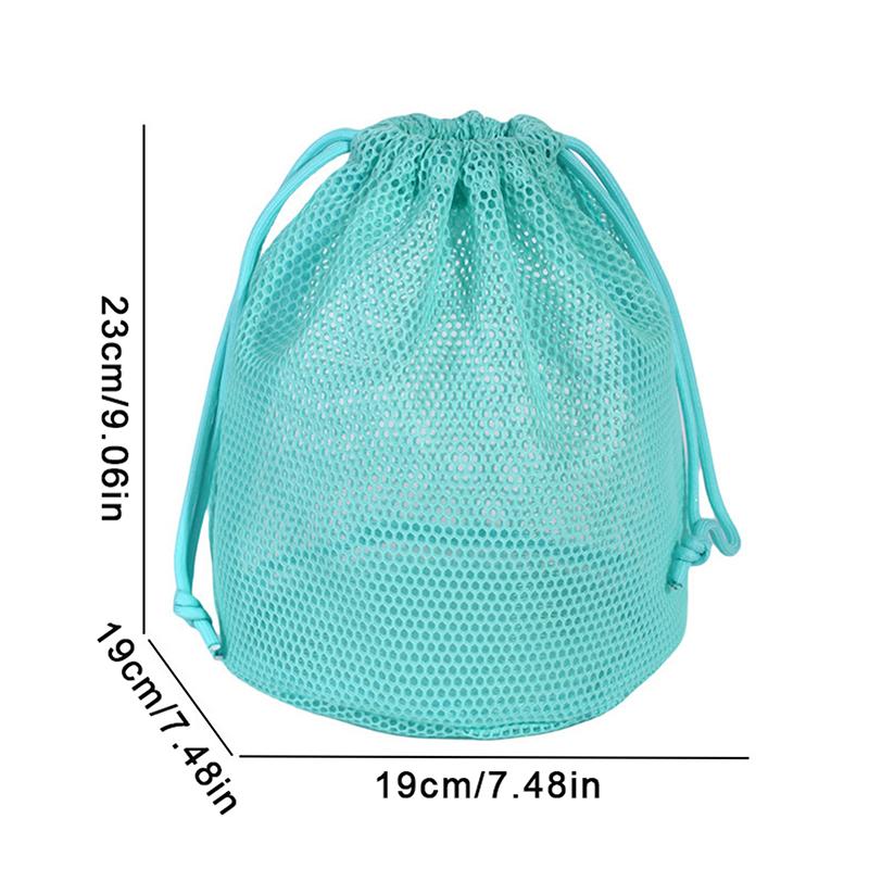 Bolsa de cosméticos de nailon de malla de gran capacidad para viaje, organizador, bolsas con cordón de malla informal plegable, paquete de cuerda, bolsa de lavado para natación con bolsillo