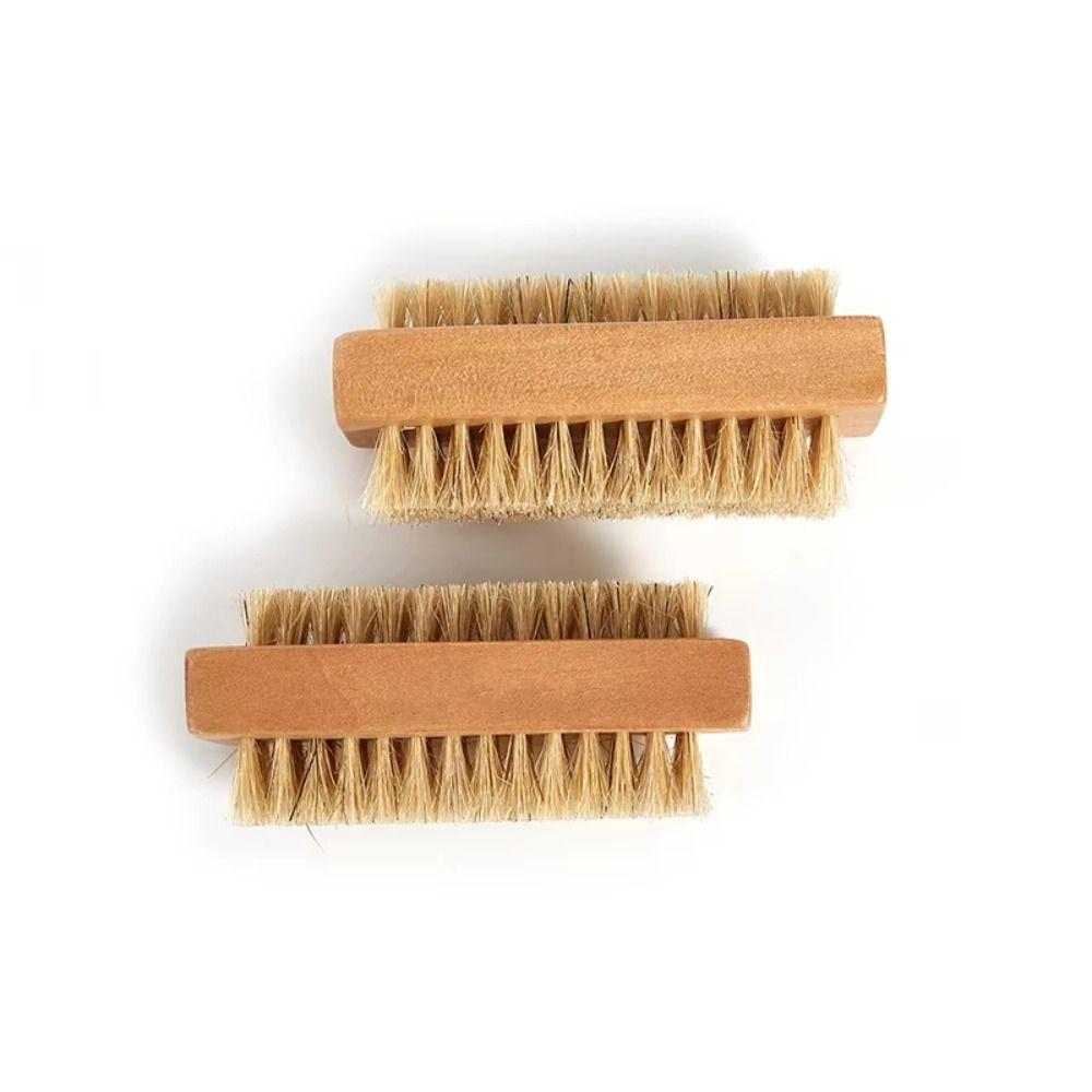 2Pcs Bristles/Sisal Nail Cleaning Brush Bamboo Handle Nail Gap Cleaning Tool  Manicure Accessories